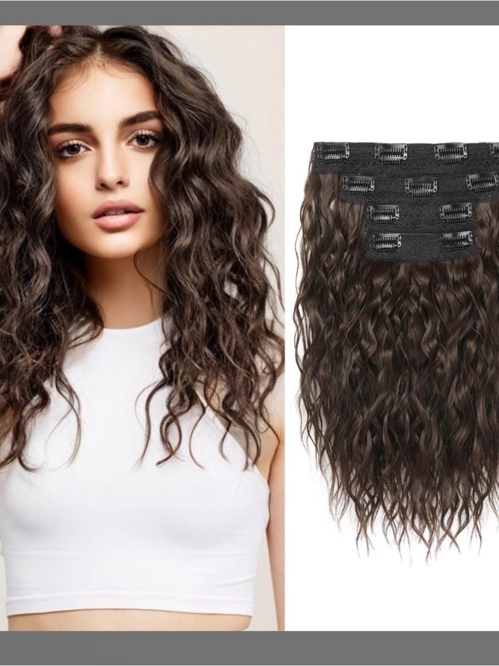 REECHO Hair Extensions, 4PCS Clip In Hair Extensions 12" Short Curly Wavy Brown